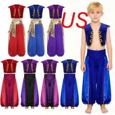 Boys Arabian Style Dance Pants Velvet Vest and Harem Pants Performance Dress Up