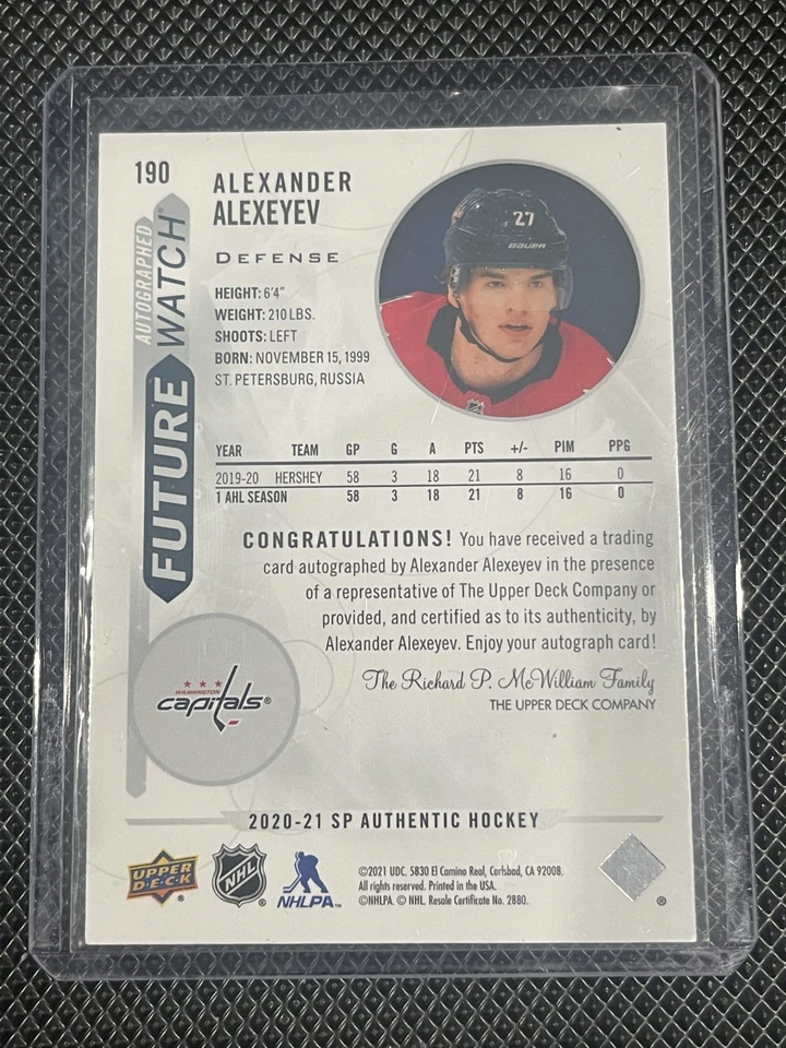 Alexander Alexeyev - 2020-21 SP Authentic Future Watch Auto /999 #190 - Capitals - Image 2 of 2