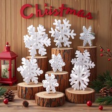 BTPIEL 16 Pcs Wooden Snowflake Decorations, 3D White