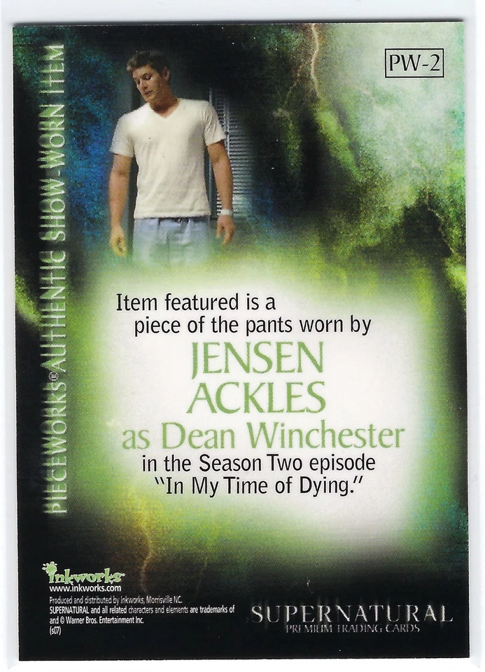 SUPERNATURAL JENSEN ANKLES DEAN WINCHESTER PIECEWORKS COSTUME CARD PW-2 - Image 2 of 2