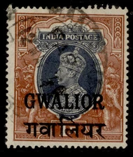 INDIAN STATES - Gwalior GVI SG112, 1r grey & red-brown, FINE USED.