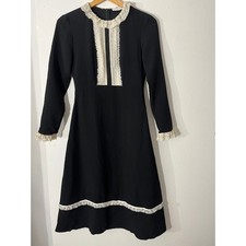 Sandro Paris Black Lace Trim Fit Flare Long Sleeve Size 38