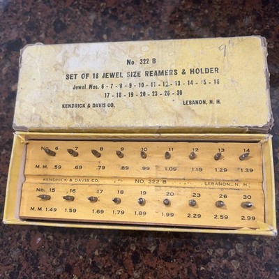 Rare Vtg Kendrick Davis 322B Set 18 Jewel Size Reamers Watchmakers 322a tools
