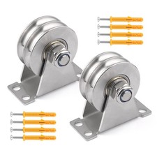 2PCS Double Groove Wheel Pulley, 304 Stainless Steel Double Pulley Block, Wal...