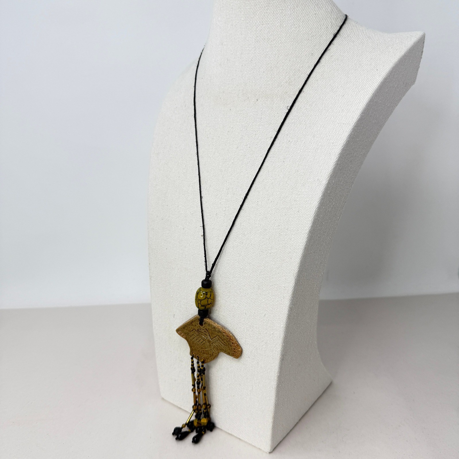 Handmade Ceramic Eagle Pendant Necklace Signed Li… - image 8