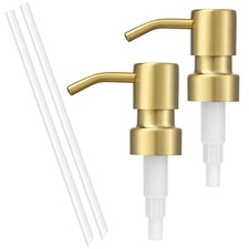 2 Pack 304 Stainless Steel Soap Dispenser Pump Replacement Brushed Gold Flat Top