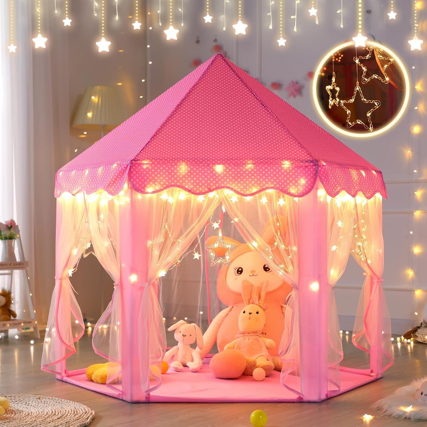 Princess Castle Play Tent for Girls - Large 55'' x 53'' Playhouse with Star L...