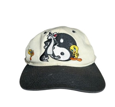 Vintage 90s Looney Tunes Sylvester Tweety Yin Yang Snapback Hat Warner Bros