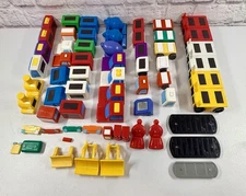Magna Tiles Vintage Huge Lot Of 63 Magnetic Working Trucks Cars Trains