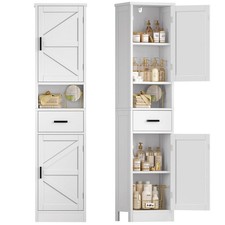 Bathroom Storage Cabinet 67 H Adjustable Shelves Drawer White TEENFON Barn Doors