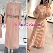 ZARA WOMAN NWT FW25 CHAMPAGNE BELTED PLEATED MIDI DRESS ALL SIZES 3897/096/713