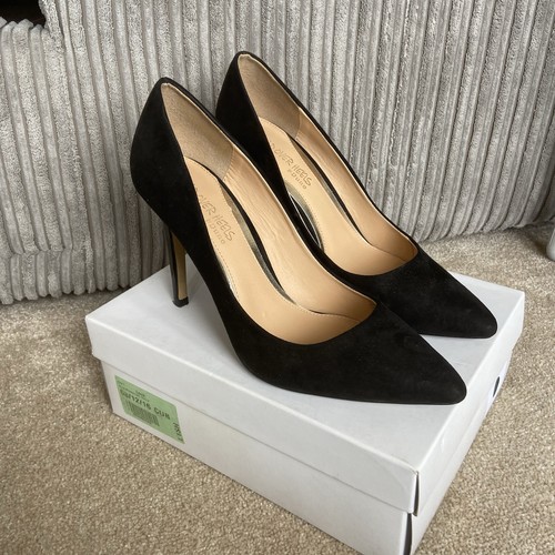 Head Over Heels ALICE Court Shoes/Stiletto Size UK 7 Black Suede Shiny Heel - Picture 3 of 8