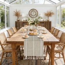 Boho Table Runner 15 x 72 inches Neutral Farmhouse Cotton Linen Wedding Dining