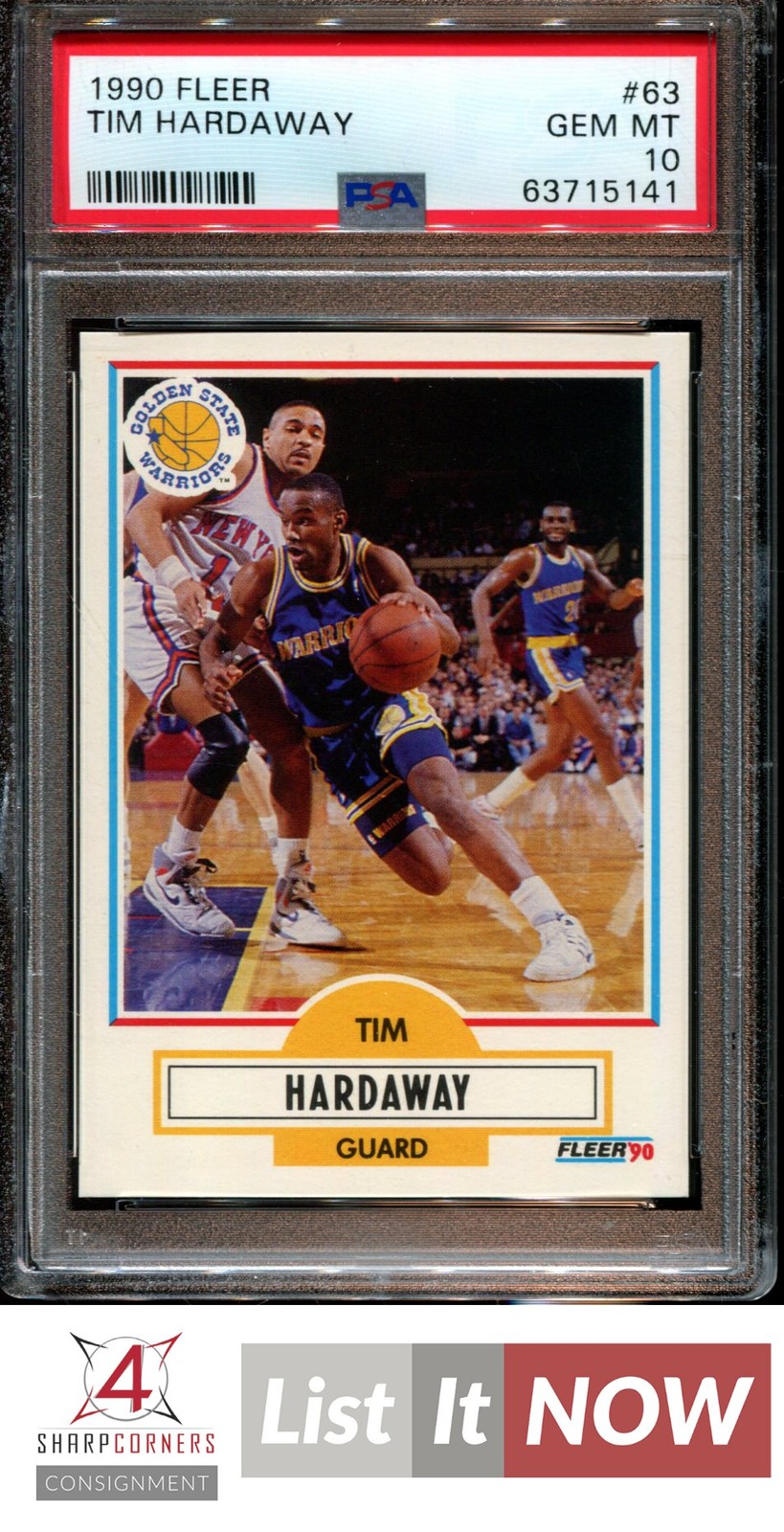 1990 FLEER #63 TIM HARDAWAY RC WARRIORS HOF PSA 10