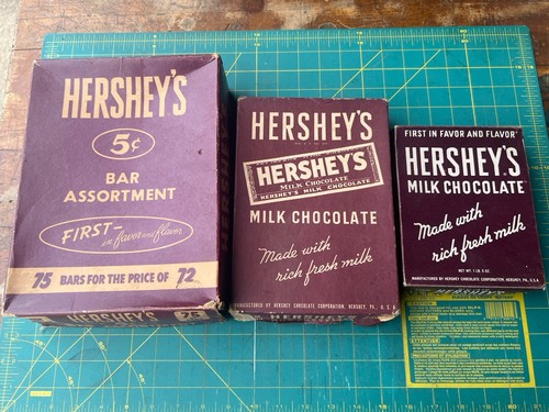 vintage Lot 3 Hershey Milk Chocolate 5¢ Candy Bar Boxes Assortment 204 104