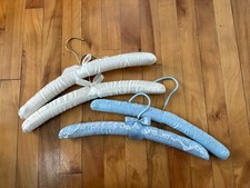 Blue And Cream Satin Puffy Clothes Hangers Set 4 Vintage