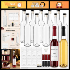 12 Pack Clear Glass Wine Bottles 12oz with T-Top Corks - Perfect for Home Brewin