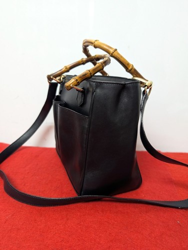 Vintage Gucci 2-way Bamboo Handle Leather Handbag Shoulder Bag Very Rare JP - Picture 3 of 10