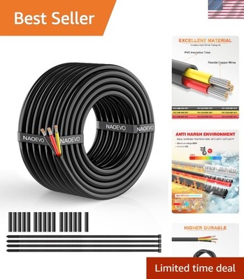 12 Gauge 3 Wire PVC Electrical Cable - 30FT for Automotive & Marine Use