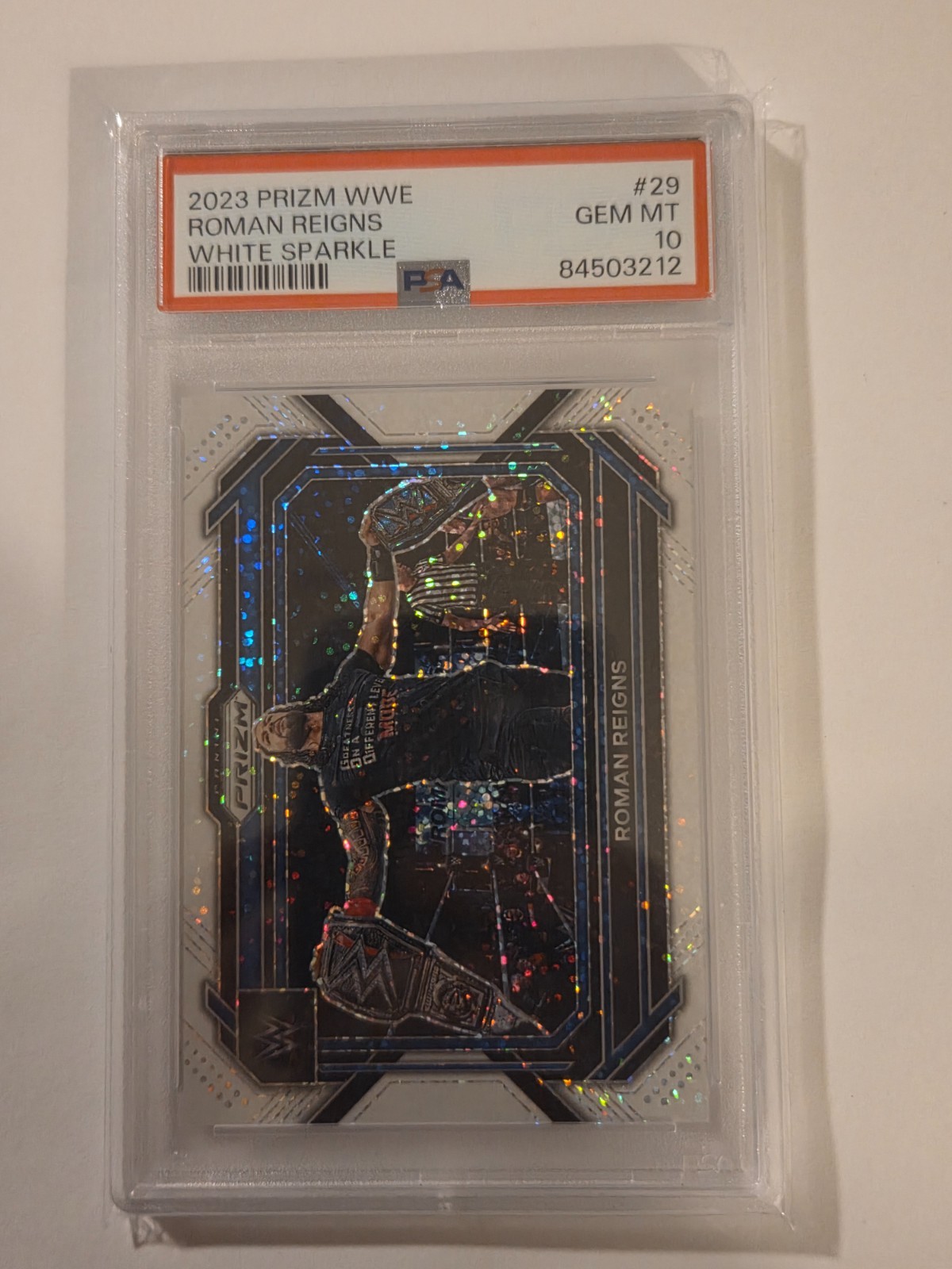 2023 Panini Prizm WWE White Sparkle Roman Reigns #29 SSP PSA 10