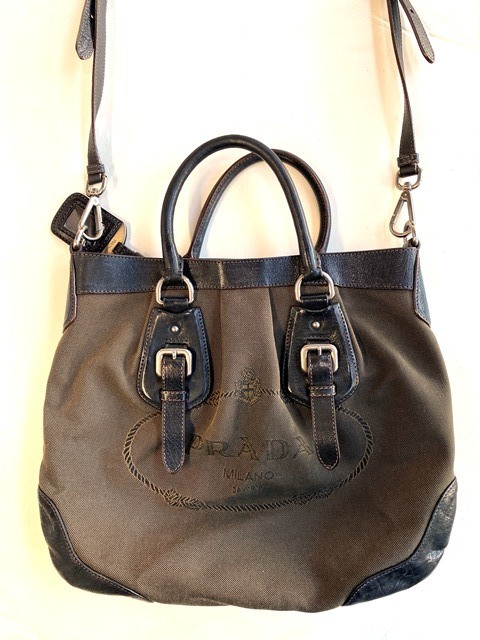 Prada Jacquard Logo 2-Way Shoulder Bag BN1302 Vintage Authentic