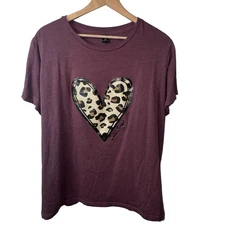 Shein 2XL Purple Leopard Print Heart Graphic Tee