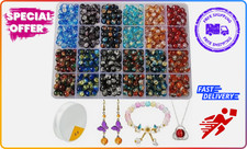 600pcs 8mm Crackle Glass Beads Kit 12 Colors with Elastic Cord for Jewelry DIY