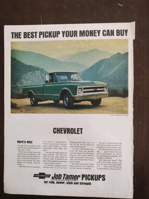 Vintage 3/4 Ton Chevy Fleetside Pickup Full Page Color Magazine Ad Nice Image