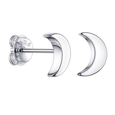 925 Silver Cute Tiny Cresent Moon Stud Earrings 92.5 Sterling Silver  Stunnin