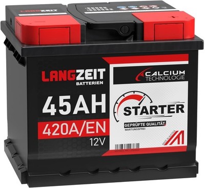Autobatterie LANGZEIT 12V 45Ah Starterbatterie statt 44Ah WARTUNGSFREI ANGEBOT
