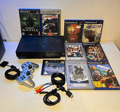 Sony PlayStation 2 Konsole schwarz + Controller Kabel & 9 Spiele