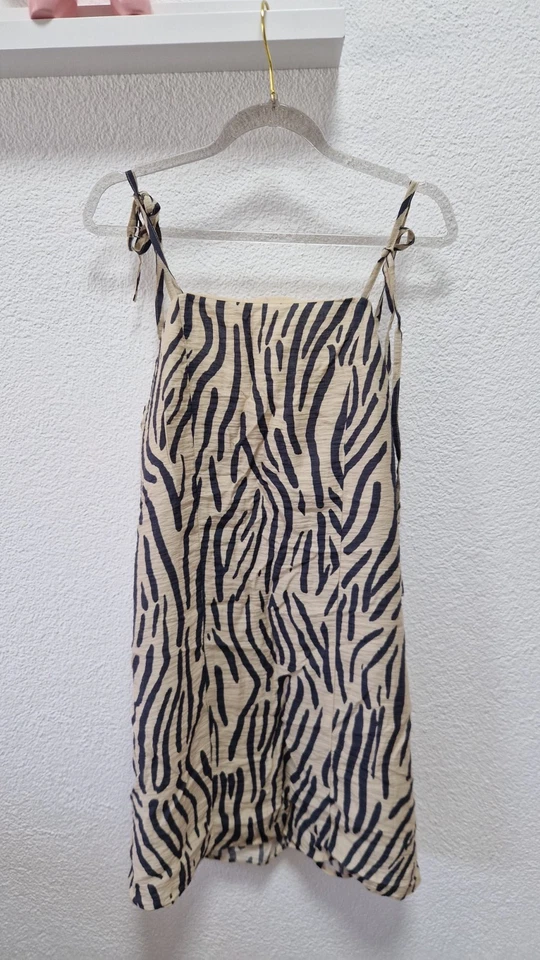 H&M Sommerkleid Kleid Zebra Print Muster Beige Schwarz Gr. XS (34) - Bild 1 von 3