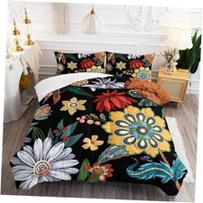 3 Pieces Colorful Floral Comforter Set,Bohemian King Farmhouse Boho Floral