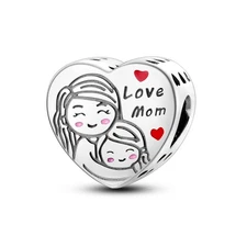 MULA European Red Enamel LOVE MOM Charm Fit Lady Bracelet 925 Sterling Silver