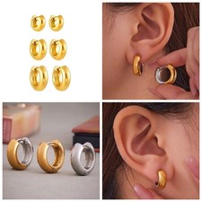 15/17/19mm Woman 18K Gold Plated Round Huggie Hoop Earring Drop Anti-tarnish