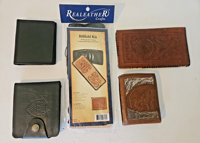 Real Leather Crafts Billfold Kit and a lot of 4 Additional Men's Leather Wallets