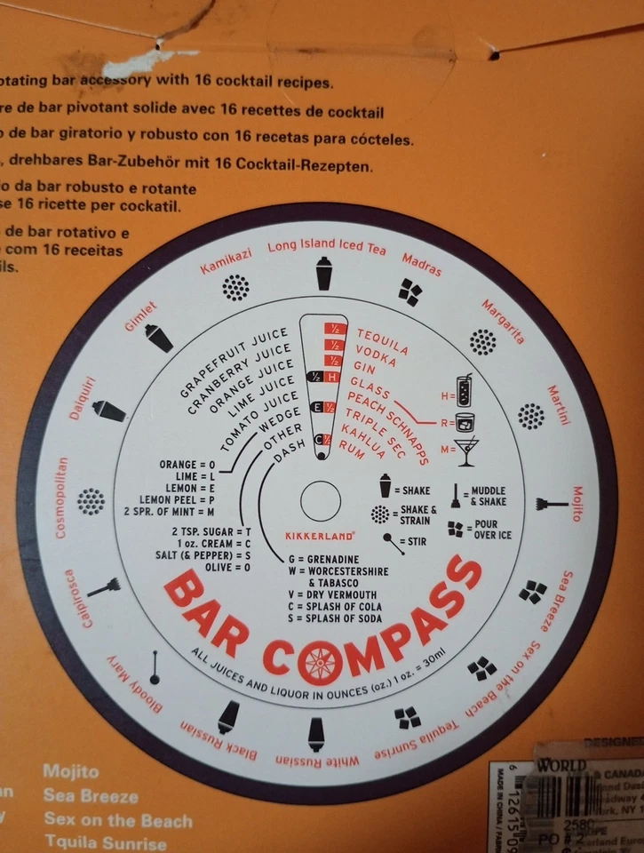 Brújula de barra de acero inoxidable para cóctel receta bebidas herramienta diseño Kikkerland Foto 4 de 4