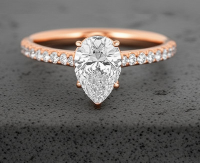 18K Rose Gold Diamond Ring CVD Lab Created 1.20 Carat Pear IGI Certified E F/VS1