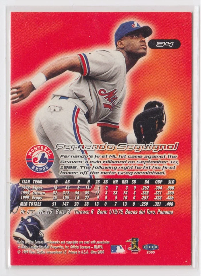 2000 Ultra Fernando Seguignol Montreal Expos #34 - Image 2 of 2