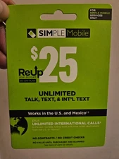 $25 SIMPLE MOBILE FAST REFILL  PIN