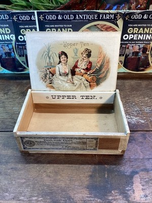 UPPER TEN WOODEN CIGAR BOX ORIGINAL RARE FACTORY 370 21st DISTRICT NEW YORK BAR