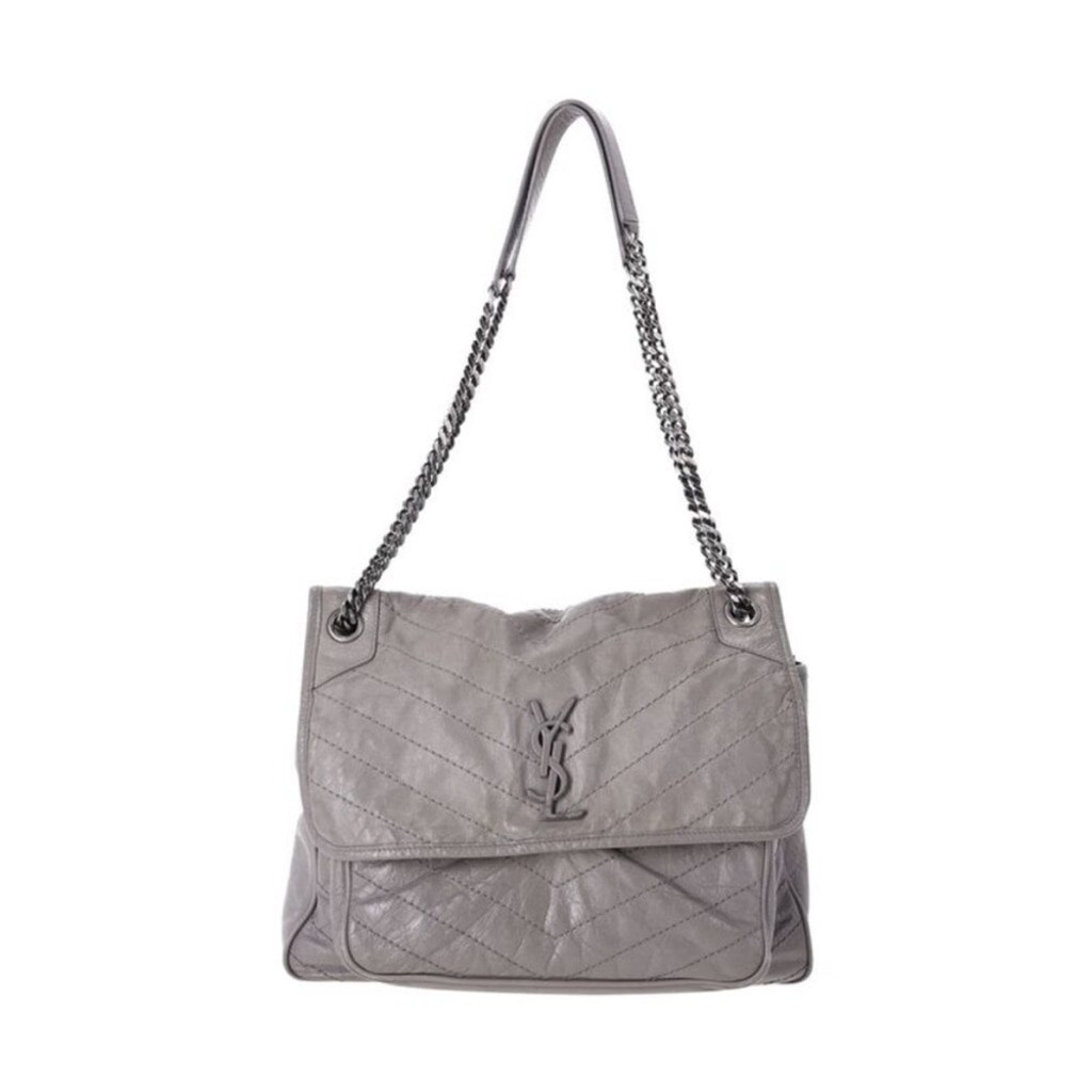 Borsa Niki Saint Laurent trapuntata arricciata grande in pelle grigia