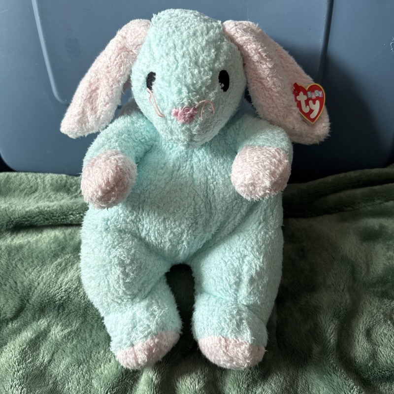 Vintage 1999 TY Baby BunnyBaby Rabbit Plush Stuffed Animal Pink Blue Rattle Tag