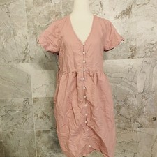 Madewell Pink Linen Blend Alexandra Button-Front Mini Dress Small