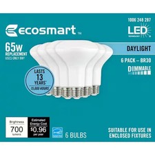 EcoSmart 65W Equivalent Daylight White BR30 Dimmable LED Light Bulb 65 Watt 6 ct