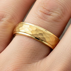 6mm Yellow Gold IP plated Wedding Band Hammered Center Stepped Edge Ring — photo 1