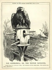 VINTAGE PUNCH 1911 CARTOON - German Eagle & Dove of Peace (Weaponized bird nest)