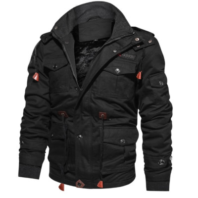 Herren Winter Fleece gefütterte Jacke warm Mantel mit Kapuze lässig taktischer