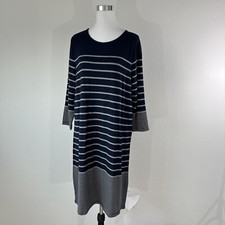 Hilary Radley dress XL blue striped  sheath navy gray collegiate work NWOT