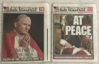 New York Post  Pope John Paul II Dies April 3 & April 4 Complete Great Condition